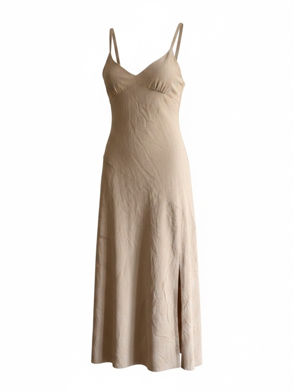 Altar'd State Beige Linen Midi Slip Dress with Side Slit - Picture 2 of 8